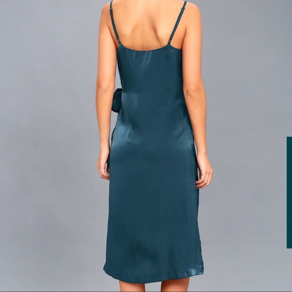 JOA Teal Blue Satin Midi Wrap Dress - Picture 2 of 2